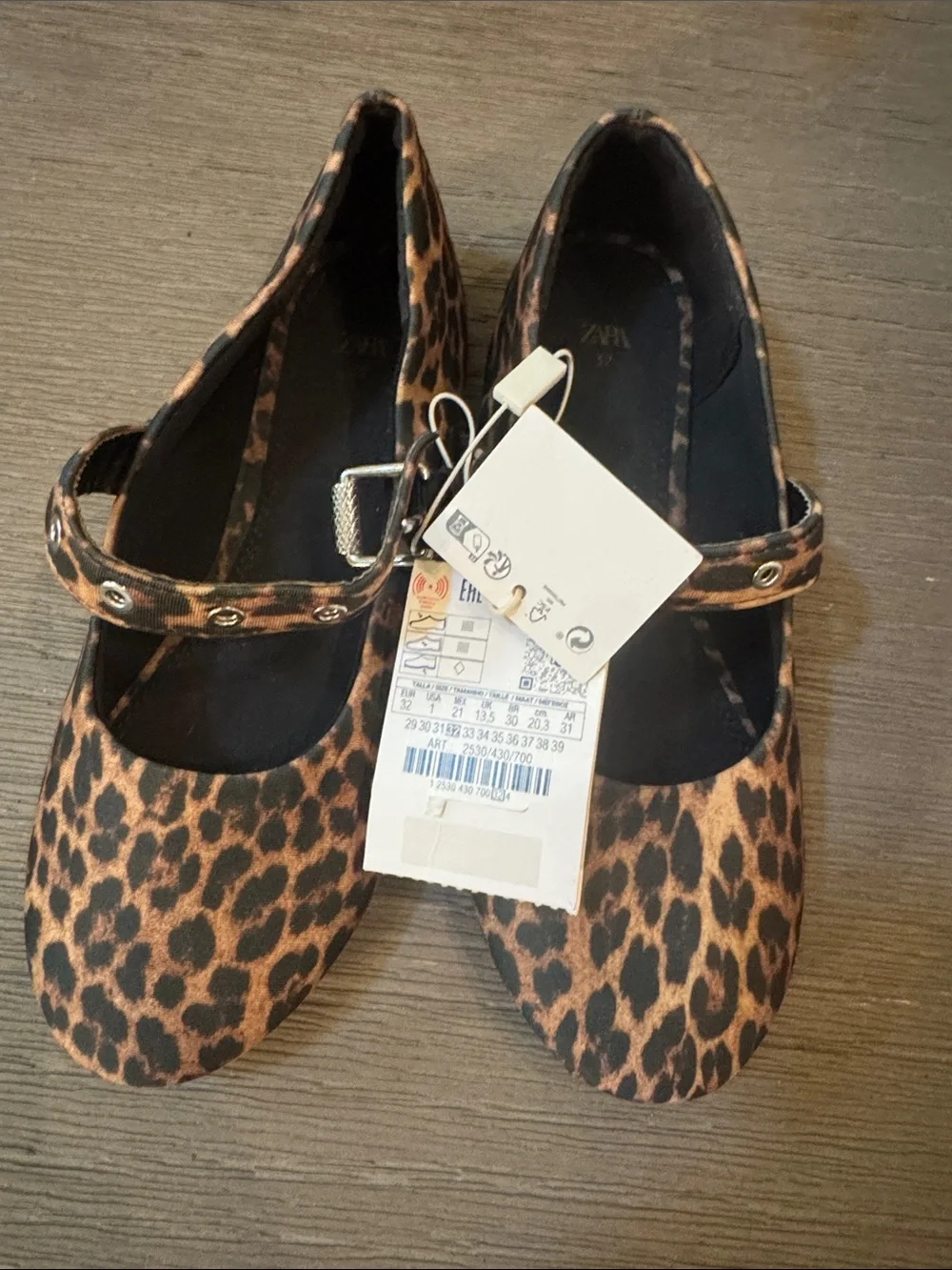 Zara Leopard Print Mary Jane Flats - Brown & Black